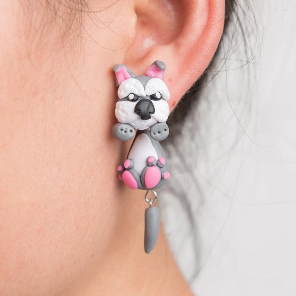 Pendientes Pendientes PAIAI 30 Arcilla Polimérica Hecha A Mano Suave Lindo Perro Schnauzer Aferrado Para Mujer Niña Moda Dibujos Animados 3D Animal Pendiente