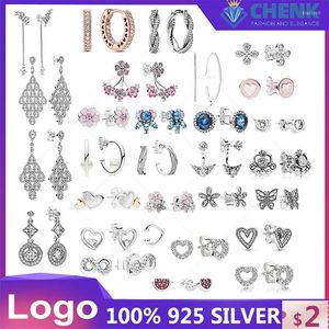 Stud-oorringen ED1 Olitaire Hugg 925 Sterling Silver Daisy Flower Bright Hand geschilderde liefde Hart Diamant Charm Dames maken sieraden