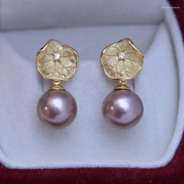 Boucles d'oreilles ED160 Lefei mode luxe 11-12mm fort lustre quelques défauts perle d'eau douce feuille de Lotus pour les femmes 925 argent bijoux cadeau