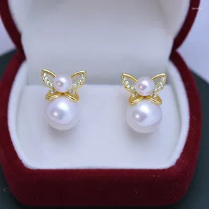 Boucles d'oreilles ED56 Lefei mode luxe à la mode fort lustre quelques défauts perle d'eau douce papillon charmes femmes 925 bijoux en argent cadeau