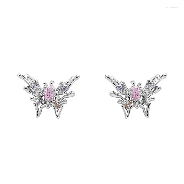 Eetit – boucles d'oreilles en verre rose délicat, Zircon, insecte papillon, couleur argent, métal, esthétique, attrayant, bijoux cadeau