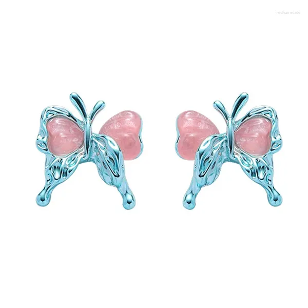 Boucles d'oreilles Eetit exquis créatif rose résine bleu papillon pour les femmes tendance en alliage de Zinc oreille bijoux accessoires cadeau