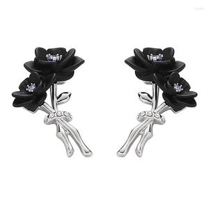 Boucles d'oreilles Eetit Déclaration Résine noire Zircon Fleur Élégant Design unique Polyvalent Cuivre Prévenir les allergies Bijoux d'oreille Cadeau Drop D Otfns