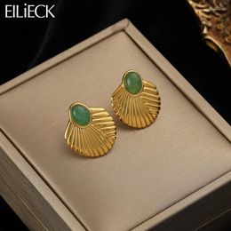 Boucles d'oreilles EILIECK 316L en acier inoxydable en forme d'éventail pour femmes, aiguille d'oreille en pierre ovale irrégulière, ne se décolore pas, bijoux cadeaux