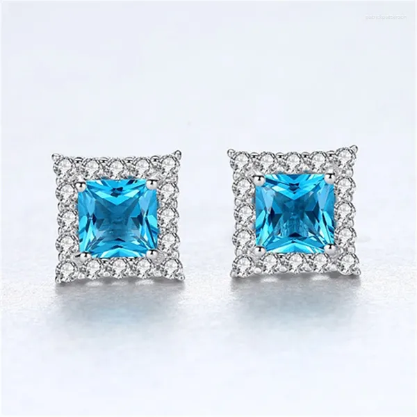 Pendientes de tachuelas Elegancia Silver Silver 925 Mujeres con piedra brillante Vintage Zircomia Blanca Blanca Azul Regalo Verano Verano