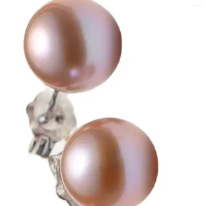 Boucles d'oreilles élégantes en perles roses rondes des mers du sud, 8-9mm, 925s