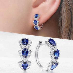 Stud Oorbellen Elegante Blauwe Topaas Saffier Edelstenen Zirkoon Diamanten Hoepel Clip Op Voor Vrouwen 14K Wit Goud Gevuld Sieraden Geschenken