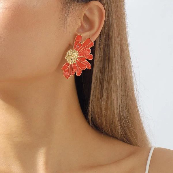 Boucles d'oreilles élégantes colorées à grande fleur pour femmes, bijoux tendance, mode irrégulière, cadeau de styliste pour filles, 2023