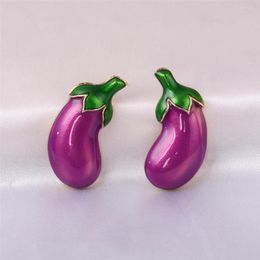 Stud Oorbellen Elegante Leuke Paarse Aubergine Emaille Mode Plant Sieraden Kleine Vrouwen