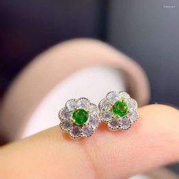 Stud -oorbellen Elegant schattige zonnebloem ronde natuurlijke groene diopside edelsteen S925 Silver Girl Party cadeau sieraden