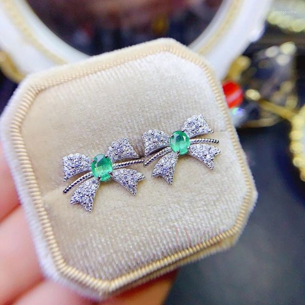 Pendientes de tuerca elegantes de plata de ley esmeralda, conjunto de joyería de moda para mujer con piedras preciosas verdes, regalo de compromiso para novia y boda