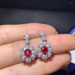 Stud -oorbellen Elegante verloving Geschenkkwaliteit Ruby Earring 925 Sterling Silver Fahshion Natural and Real