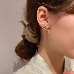 Boucles d'oreilles élégantes pour femmes, perles, nœud ajouré, charmant, bijoux d'anniversaire de mariage, cadeau créatif, accessoires de fête pour filles