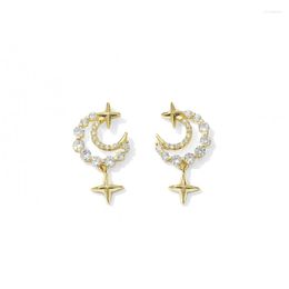 Stud Ohrringe Elegante Gold Farbe Kristall Mond Stern Für Frauen Femme Temperament Mode Geometrische Crescent Ohrringe Metall Party