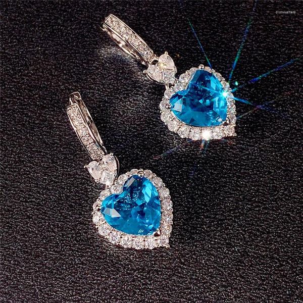 Boucles d'oreilles clous dame élégante balancent pour la fête bleu/rouge zircon cubique coeur amour bonne qualité bijoux de mode pour femmes