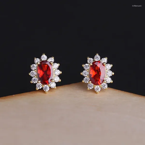 Boucles d'oreilles étalon élégant original 925 argent sterling 14k or zircon rouge pour femmes bijoux de luxe de mariage 2024 bijoux tendance