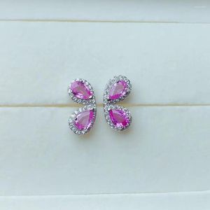 Boucles d'oreilles élégantes pétale papillon goutte d'eau naturel rose saphir pierres précieuses S925 argent femmes fête bijoux