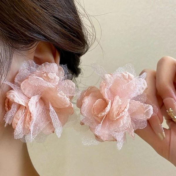 Boucles d'oreilles élégantes en dentelle rose, en tissu, fleur, goutte d'eau, bijoux pour femmes et filles, accessoires de mariage, cadeaux