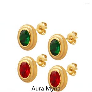 Stud -oorbellen Elegant rood groen kristal voor vrouwen glanzende zirkon steen charme 18k gouden ritsen stalen bruiloft sieraden