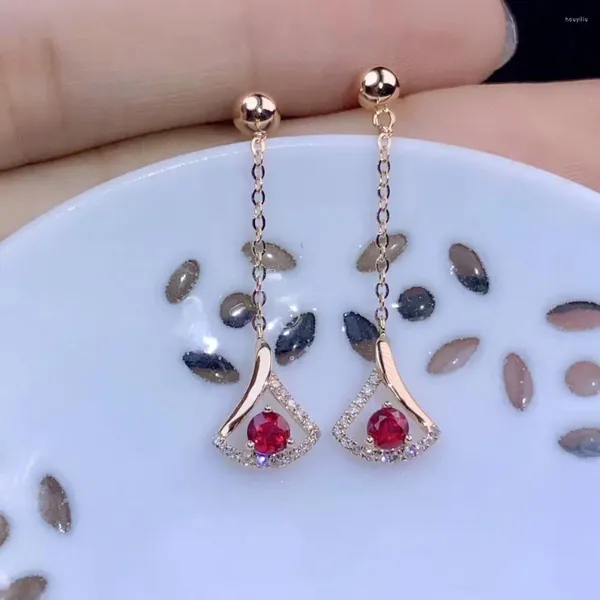 Pendientes de tuerca con piedras preciosas de rubí naturales rojas elegantes para mujeres con oro de 18 quilates