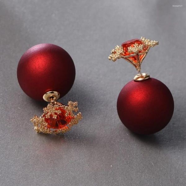 Boucles d'oreilles flocon de neige en perles rouges pour femmes, élégantes, à la mode, fleur en Zircon, bijoux de noël pour filles, accessoires d'hiver