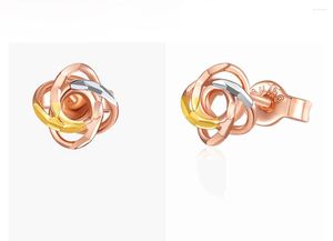 Stud-oorbellen Elegante Tri-Tone Flower 18K Echte echt solide goud Au750 Piercing voor vrouwen vrouwelijk meisje luxe kantoor sieraden