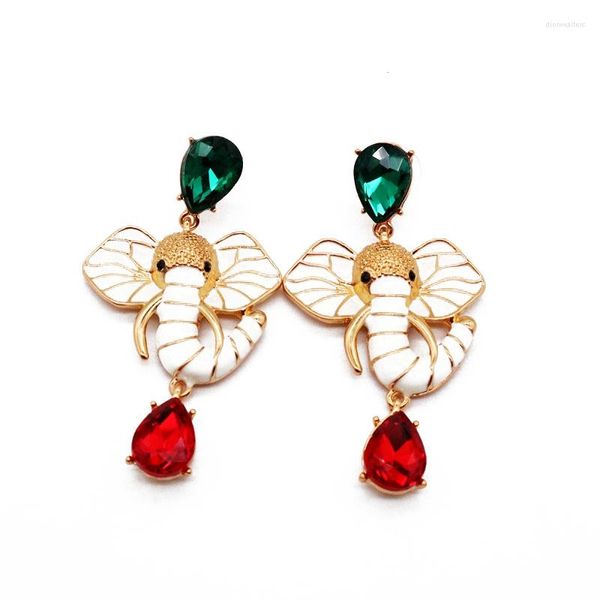 Boucles d'oreilles éléphant blanc émail larme verre pierre pendentif goutte déclaration bijoux animaux accessoires pour femmes