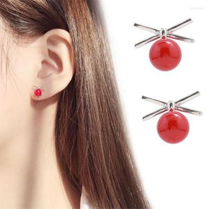 Boucles d'oreilles EM154 mignon noeud papillon croix Imitation perle haricot rouge boucle d'oreille femmes argent plaqué bijoux en gros