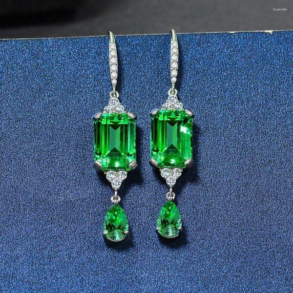 Pendientes De Botón Verde Esmeralda S925 Moda Para Mujer Geométrica Retro Luz De Lujo Plata