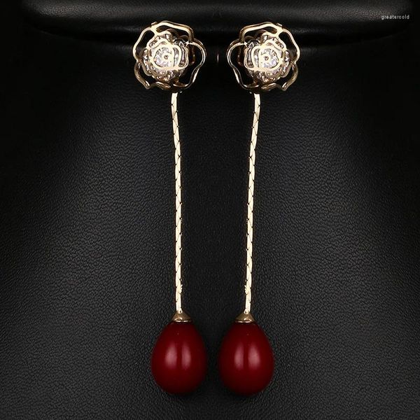 Boucles d'oreilles Emmaya mode rouge simulé perle bijoux couleur or Rose CZ mariée belle fleur pour les femmes