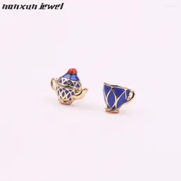 Boucles d'oreilles étalon émail mignon tasses de théière bleu fine