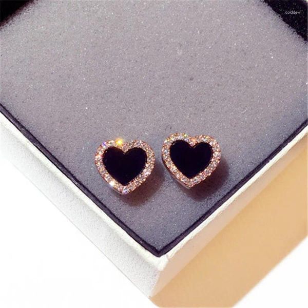 Boucles d'oreilles en émail en forme de cœur pour femmes et filles, couleur or Rose, bijoux d'été noirs, cadeaux de mariage