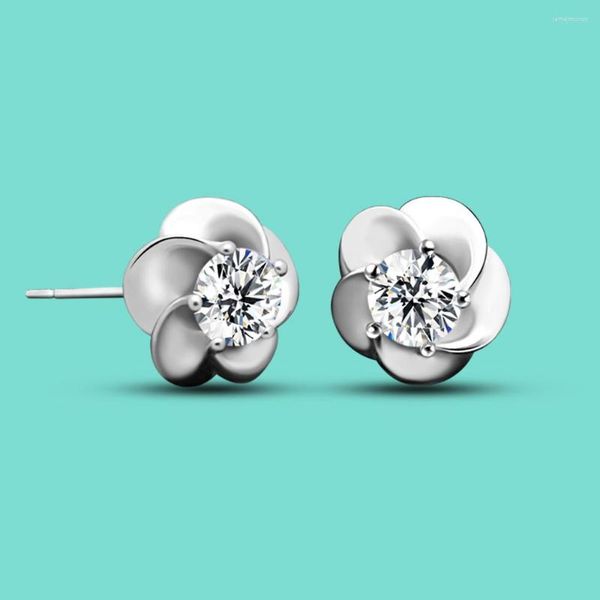 Pendientes de tachuelas Engagement 925 Sterling Silver Flower for Women Girls Color Summer Cz Circón Parring Joyería de boda Regalo