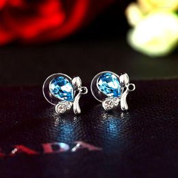 Oorknopjes ER-00031 Oostenrijkse kristallen accessoires voor dames Verzilverd Koreaanse vlinderdruppel groothandel huwelijkscadeau