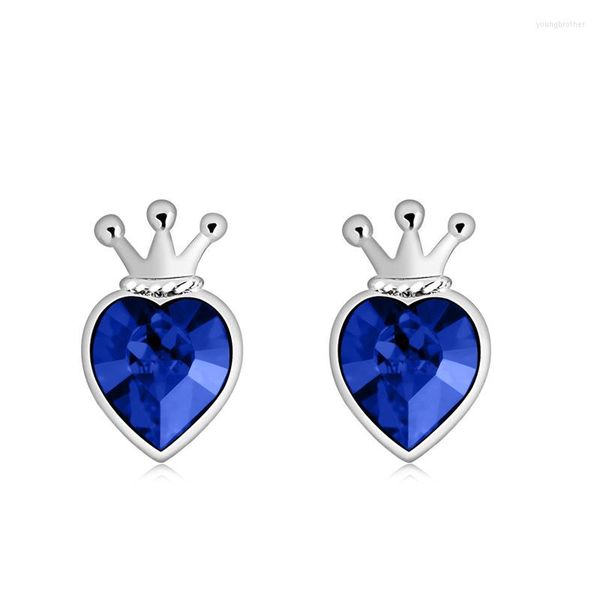 Pendientes de tuerca ER-00094, joyería de cristal austriaco auténtico, corona de corazón chapada en plata para mujer, accesorios Y2k 2023, regalo de San Valentín