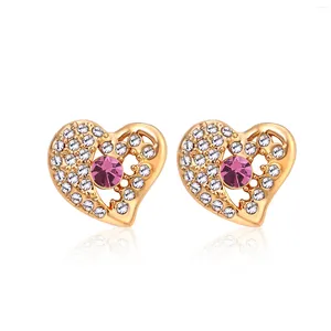 Boucles d'oreilles à clous en cristal autrichien véritable, plaqué or, cœur moderne pour femmes, bijoux Y2k, cadeau de fête des mères, ER-00110, 2024