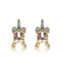 Boucles d'oreilles ER-00132 Bijoux en strass de luxe Bijoux en or et argent plaqué Eiffel Tower Bowknot Earge pour les femmes Gift pour la fête des mères