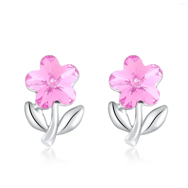 Pendientes de tuerca ER-00255 pendientes de cristal de moda coreana regalo de cumpleaños flor para mujeres 2024 artículos de lujo con