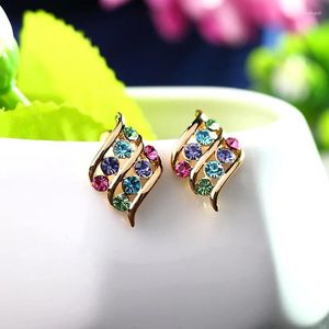 Pendientes de tuerca ER-00406 2024 en joyería de cristal austriaco auténtico chapado en oro, pendientes de diamantes de imitación a la moda para mujer, venta al por mayor de Navidad