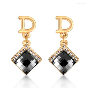 Pendientes de sementales ER-00516 2024 en joyas de cristal austriacas genuinas de oro chapado en la moda negra