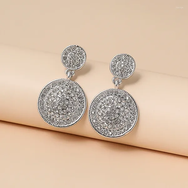 Boucles d'oreilles rondes plaquées argent avec strass pour femmes, produits tendance, cadeaux de la saint-valentin, ER-00613, 2024