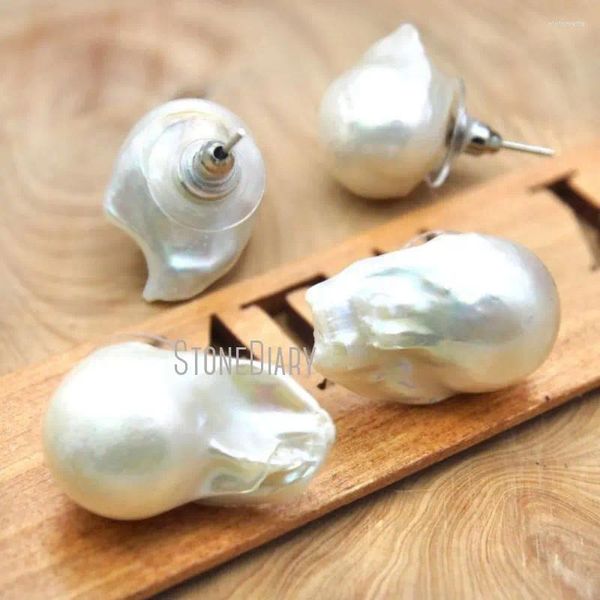 Pendientes de tuerca ER15769, venta al por mayor, pendiente de perlas naturales de agua dulce de forma libre barroca para mujer, 22x15mm