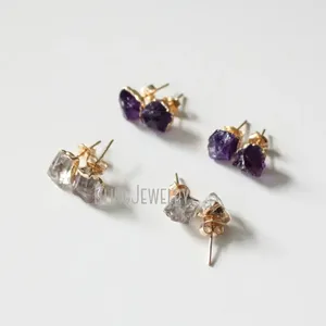 Boucles d'oreilles à tige ER41802, améthyste violette, Druzy, pierre de naissance, Boho Rock, cristal