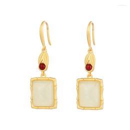 Boucles d'oreilles ES240 ZFSILVER S925 Argent Mode Coréenne À La Mode De Luxe Hetian Jade Dangle Rectangle Bijoux Pour Femmes Match-all Filles