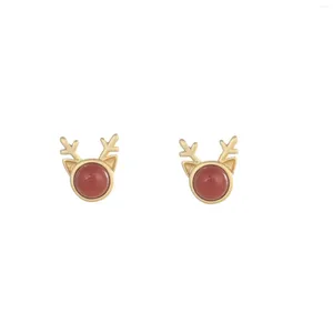 Boucles d'oreilles ES262ZFSILVER 925 argent coréen Hetian Jade jaspe sud rouge Agate mignon Turquoise cerf boucle d'oreille bijoux femmes Match-all fille