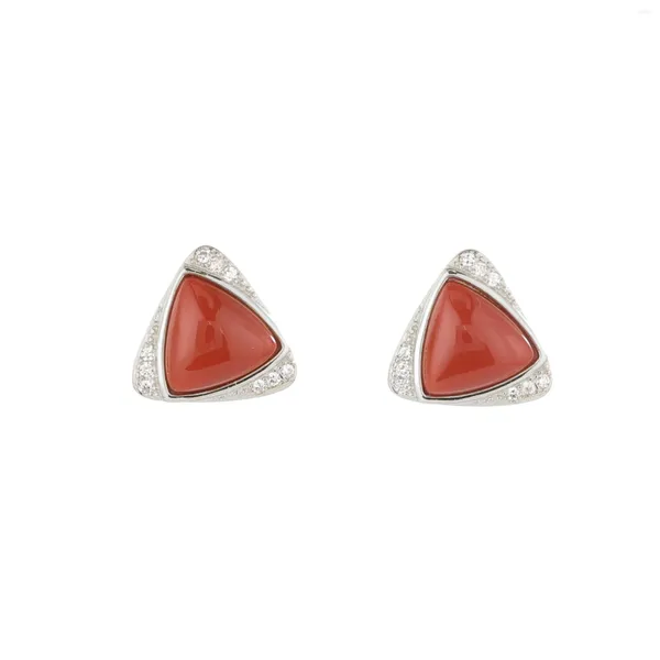 Pendientes ES340 ZFSILVER S925 Plata Moda Coreana Hetian Jade Sur Ágata Roja Turquesa Triángulo de Lujo Joyería Mujeres Match-all