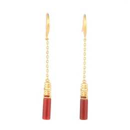 Boucles d'oreilles ES343 ZFSILVER S925 argent tendance de la mode coréenne Hetian Jade sud rouge Agate Dange heureux cylindre boucle d'oreille bijoux femmes