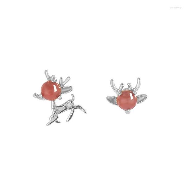 Boucles d'oreilles ES584 ZFSILVER 925 Argent Coréen Mode À La Mode Frais Agate Rouge Du Sud Mignon Animal Cerf Boucle D'oreille Bijoux Femmes Match-all Fille