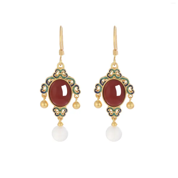 Boucles d'oreilles ES597 ZFSilver 925 Silver Cooreantrend Hetian Jade Jasper South Red Agate Cloud Ball Ball Jewelry Femmes Match-All Girl