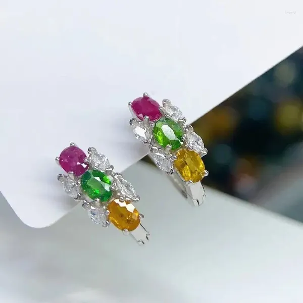 Pendientes de tuerca Pendiente est Piedra preciosa de turmalina multicolor 3 4 mm Plata para bodas Citas Regalo para dama Gota para el oído